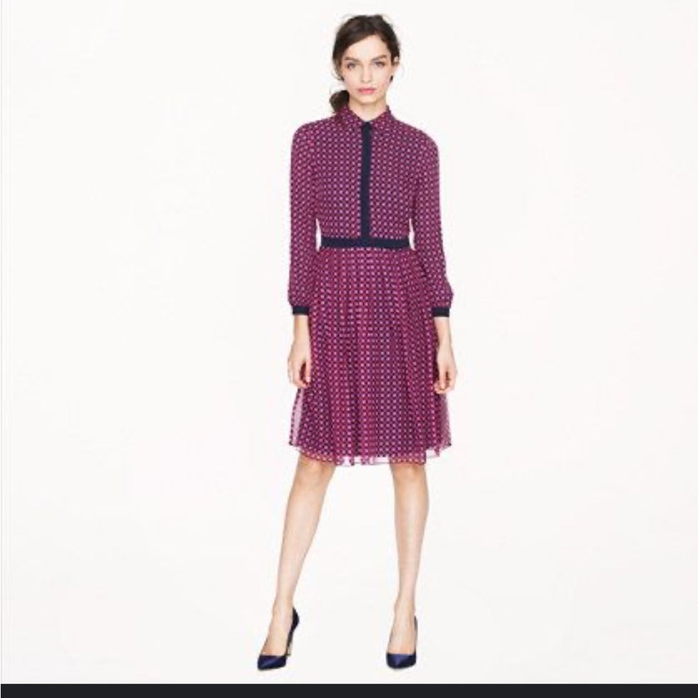 Jcrew magenta and navy dress chiffon silk dress (size 10)